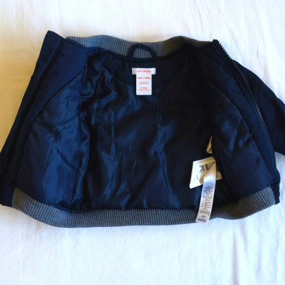 joe fresh padded navy bomber jacket with ribbed trim 6-12 months baby boy - Picture 7 of 8